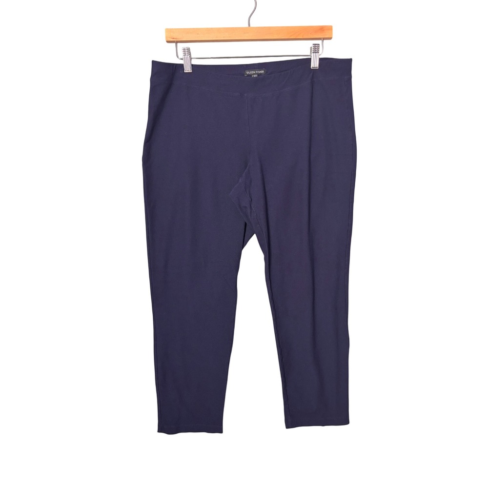 Eileen Fisher Womens Pants L Navy Blue Slim Leg Pull On Minimalist Quiet Luxury
